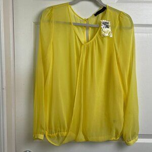 The Limited Blouse Sheer YELLOW NEW Large Crew Long Sleeve Cross Front